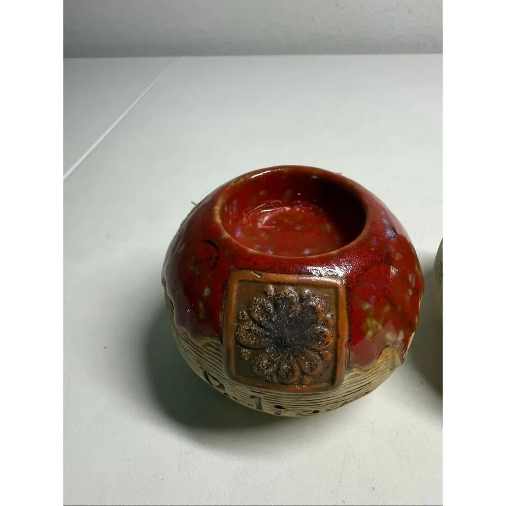 Elements 2 Stoneware Drip Glaze Candle Holders Imagine/ Believe Flower Plaques